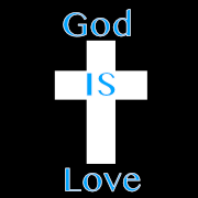 site logo with a cross. Text reads 'God is Love' with the 'is' over the cross.